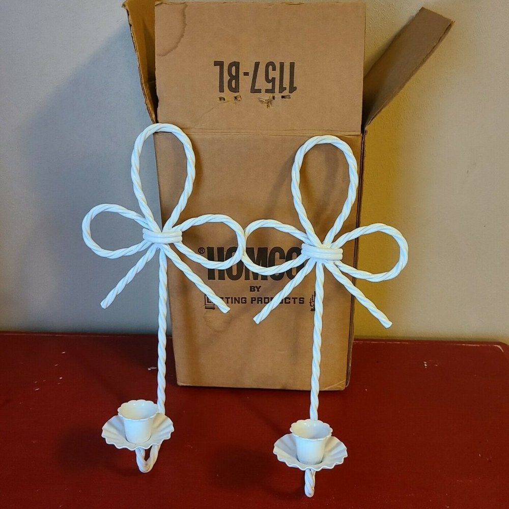 Vintage HOMCO 1157-BL Home Interior White Metal Wall Sconce Set NIOB